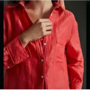 Maeve Anthropologie Red Linen Cotton Button Down Shirt Top Women's XS
